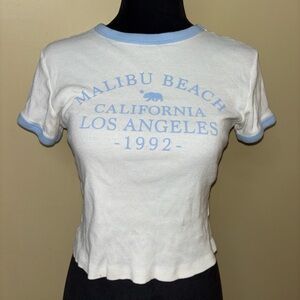 Social culture ribbed White and Blue Graphic Tee